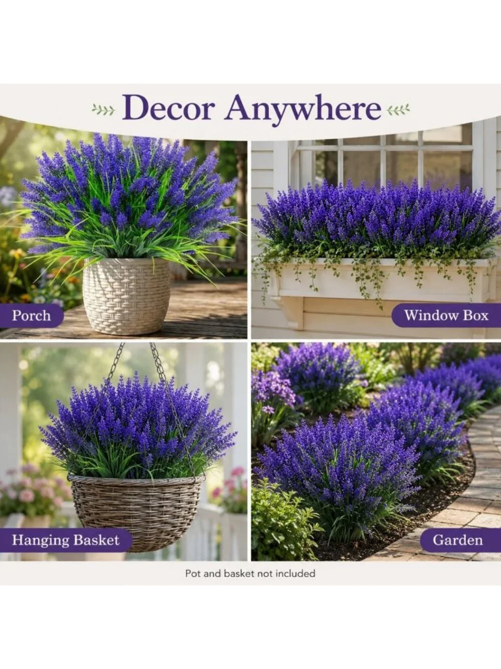 36 Bundles UV Resistant Faux Lavender Flowers - Perfect for Garden, Pots & Decor